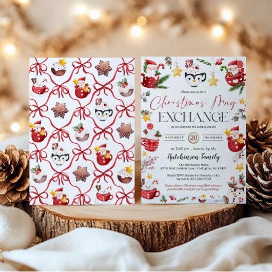 Christmas Mug Gift Exchange Party Invitation Kaart