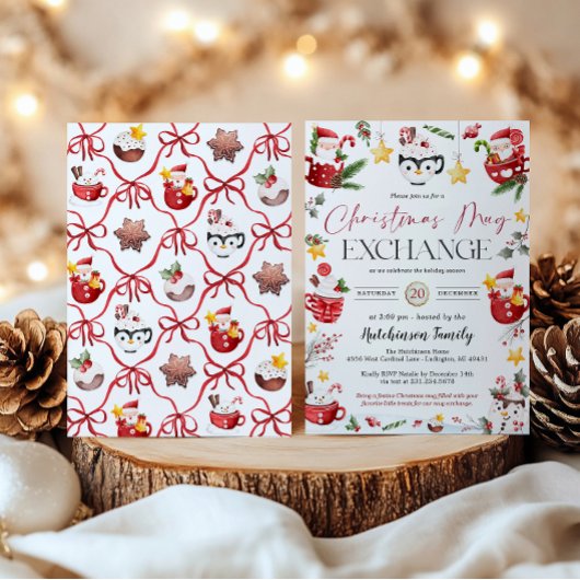 Christmas Mug Gift Exchange Party Invitation Kaart