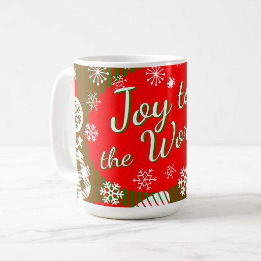 Christmas Mug – Joy to the World Red & Green Koffiemok (Voorkant links)