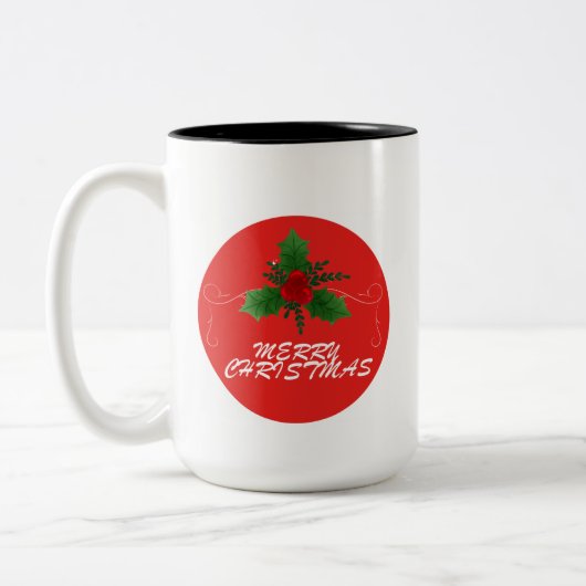 Christmas Mug – Merry Christmas Holly Design | Fes Tweekleurige Koffiemok (Links)