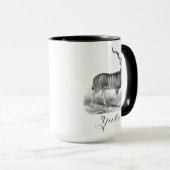 Christmas mug with antique deer etching says Yule. Mok (Voorkant rechts)