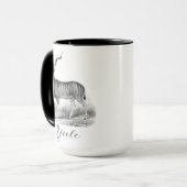 Christmas mug with antique deer etching says Yule. Mok (Voorkant links)