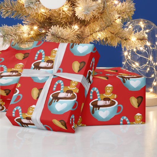 Christmas Mugs with Hot Chocolate and Cookies Cadeaupapier (Feestdagen)