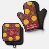 Christmas mulled wine spicy Burgundy Ovenwant & Pannenlap Set (Voorkant / Achterkant)