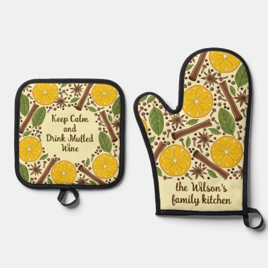 Christmas mulled wine spicy Light Yellow Ovenwant & Pannenlap Set (Voorkant)