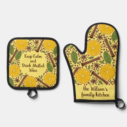 Christmas mulled wine spicy Yellow Ovenwant & Pannenlap Set (Voorkant)