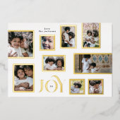 Christmas Multi 9 Fotocollage Merry JOY Gold Folie Feestdagenkaart (Voorkant)