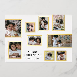 Christmas Multi Photo Collage Merry Christmas Gold Folie Feestdagenkaart