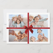 CHRISTMAS MULTI PHOTO modern gift red ribbon bow Feestdagenkaart (Voorkant)