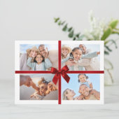 CHRISTMAS MULTI PHOTO modern gift red ribbon bow Feestdagenkaart (Staand voorkant)