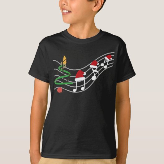 Christmas Music Notes Santa Hat Treble Clef  T-shirt (Voorkant)
