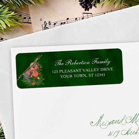Christmas Music Violin Green Return Address Label