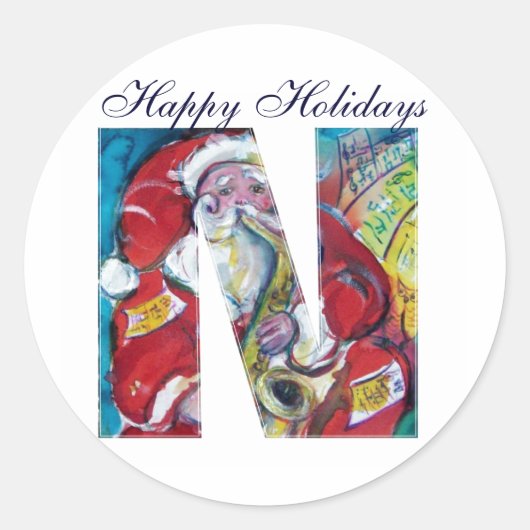 CHRISTMAS N BRIEF / INSPIRED SANTA MONOGRAM RONDE STICKER (Voorkant)