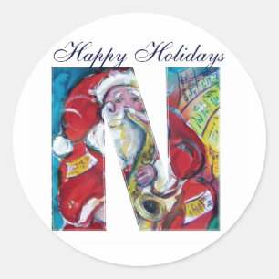 CHRISTMAS N BRIEF / INSPIRED SANTA MONOGRAM RONDE STICKER