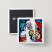 CHRISTMAS N BRIEF / SANTA MET VIOLIN MONOGRAM VIERKANTE BUTTON 5,1 CM (Voorkant /achterkant)