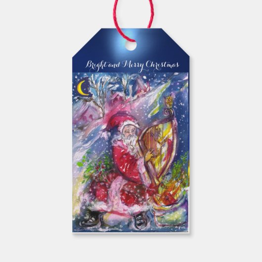 CHRISTMAS NACHT/SANTA CLAUS PLAYING HARP Red Blue Cadeaulabel (Achterkant)
