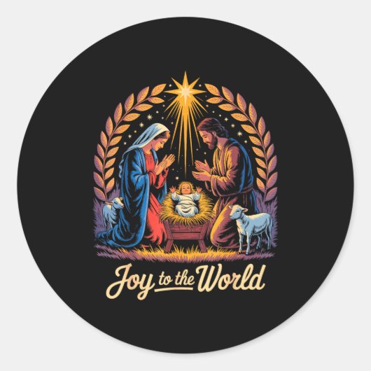 Christmas Nativity Christian Birth Of Jesus Joy To Ronde Sticker (Voorkant)
