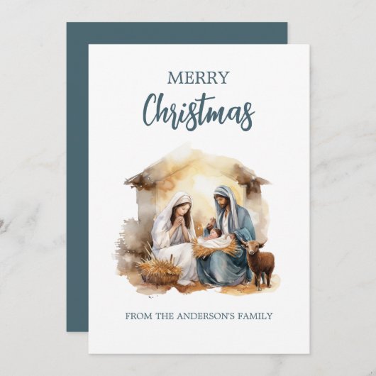 Christmas Nativity Greeting Card - Holy Family Feestdagenkaart (Voorkant / Achterkant)