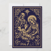 Christmas Nativity in Retro Art Nouveau Woodcut Feestdagenkaart (Voorkant)