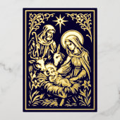 Christmas Nativity in Retro Art Nouveau Woodcut Folie Feestdagenkaart (Voorkant)