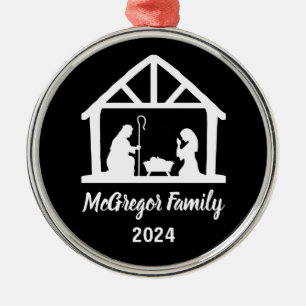 Christmas Nativity Manger Familienaam & Jaar Metalen Ornament