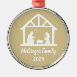 Christmas Nativity Manger Familienaam & Jaar Metalen Ornament