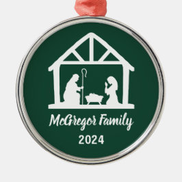 Christmas Nativity Manger Familienaam & Jaar Metalen Ornament