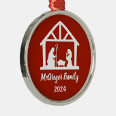 Christmas Nativity Manger Familienaam & Jaar Metalen Ornament (Rechts)