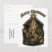 Christmas Nativity Retro Medieval Woodcut Feestdagenkaart (Voorkant / Achterkant)