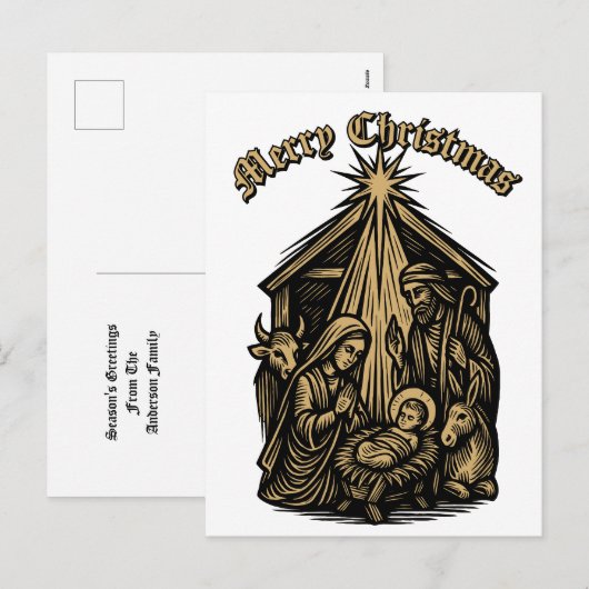 Christmas Nativity Retro Medieval Woodcut Feestdagenkaart (Voorkant / Achterkant)