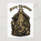 Christmas Nativity Retro Medieval Woodcut Feestdagenkaart (Voorkant)
