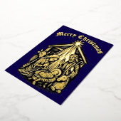 Christmas Nativity Retro Medieval Woodcut Folie Feestdagenkaart (Gedraaid)