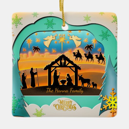 Christmas Nativity Scene 3D | Religious Holiday  Keramisch Ornament (Voorkant)