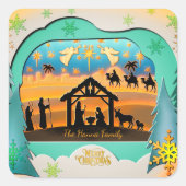 Christmas Nativity Scene 3D | Religious Holiday Vierkante Sticker (Voorkant)
