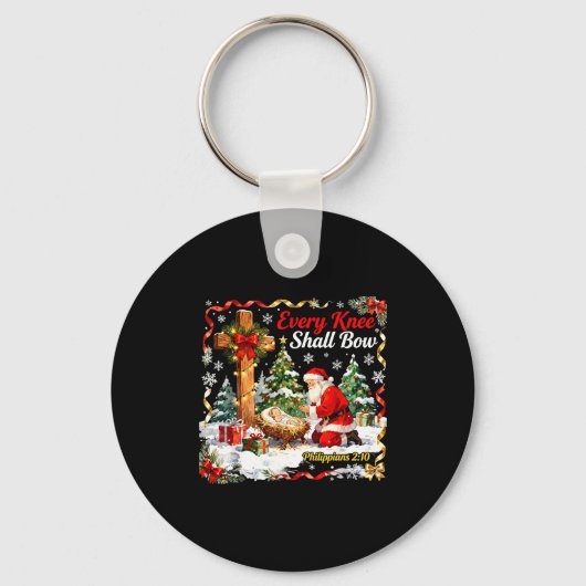 Christmas Nativity Scene Every Knee Shall Bow Sant Sleutelhanger (Voorkant)