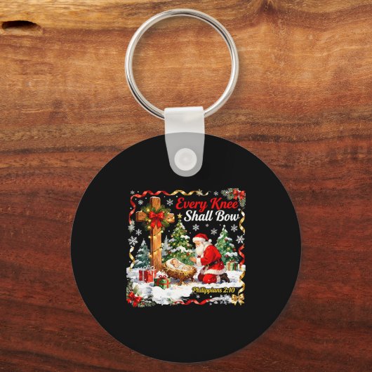 Christmas Nativity Scene Every Knee Shall Bow Sant Sleutelhanger (Voorkant)
