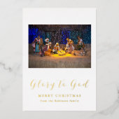 Christmas Nativity Scene Glory to God Gold Folie Uitnodiging (Voorkant)