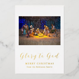Christmas Nativity Scene Glory to God Gold Folie Uitnodiging