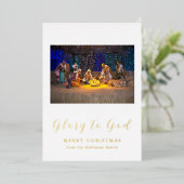Christmas Nativity Scene Glory to God Gold Folie Uitnodiging (Staand Voorkant)