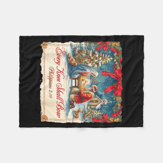 Christmas Nativity Scene Xmas Every Knee Shall Bow Fleece Deken (Voorkant (Horizontaal))