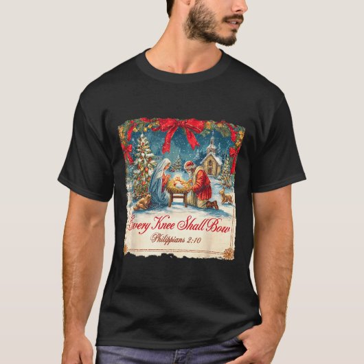 Christmas Nativity Scene Xmas Every Knee Shall Bow T-shirt (Voorkant)