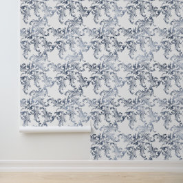 Christmas Navy Bow Velvet Pattern Behang