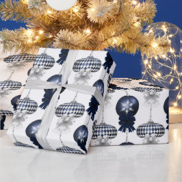 Christmas Navy Bow Velvet Pattern Cadeaupapier