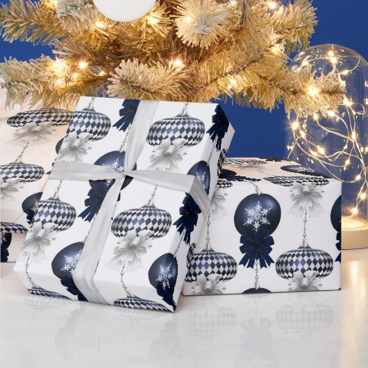 Christmas Navy Bow Velvet Pattern Cadeaupapier (Feestdagen)
