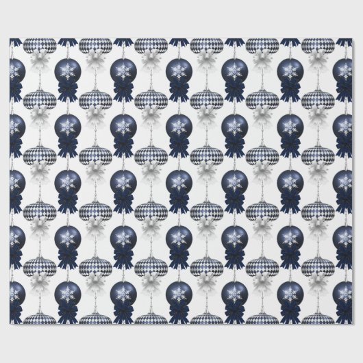 Christmas Navy Bow Velvet Pattern Cadeaupapier (Vlak)