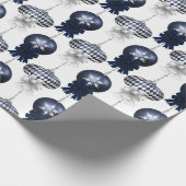 Christmas Navy Bow Velvet Pattern Cadeaupapier (Hoek)