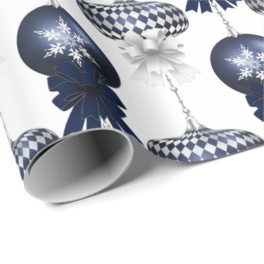 Christmas Navy Bow Velvet Pattern Cadeaupapier (Rol Hoek)