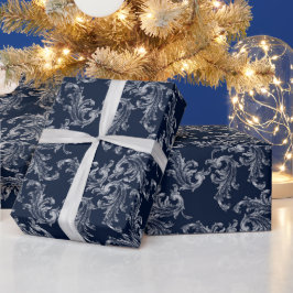 Christmas Navy Bow Velvet Pattern Cadeaupapier