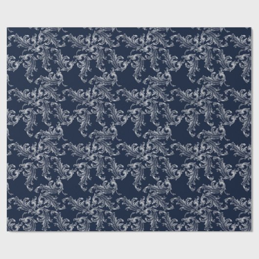 Christmas Navy Bow Velvet Pattern Cadeaupapier (Vlak)