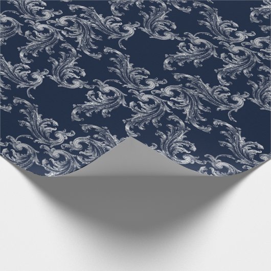Christmas Navy Bow Velvet Pattern Cadeaupapier (Hoek)